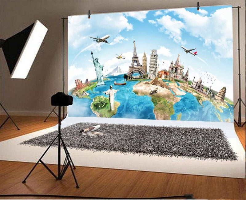 Yeele 8x6ft Globe Travel Backdrop Earth Map Worldwide Continent Famous Landmark Scenery Home Photography Background Infant Baby Adult Portrait Photo Booth Vinyl Wallpaper Photocall Studio Props - Image 2